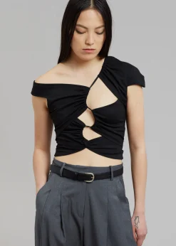 The Frankie Shop Sid Neigum Asymmetrical Cutout Tension Blouse Black Best
