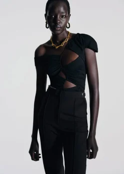 The Frankie Shop Sid Neigum Asymmetrical Cutout Tension Blouse Black Best