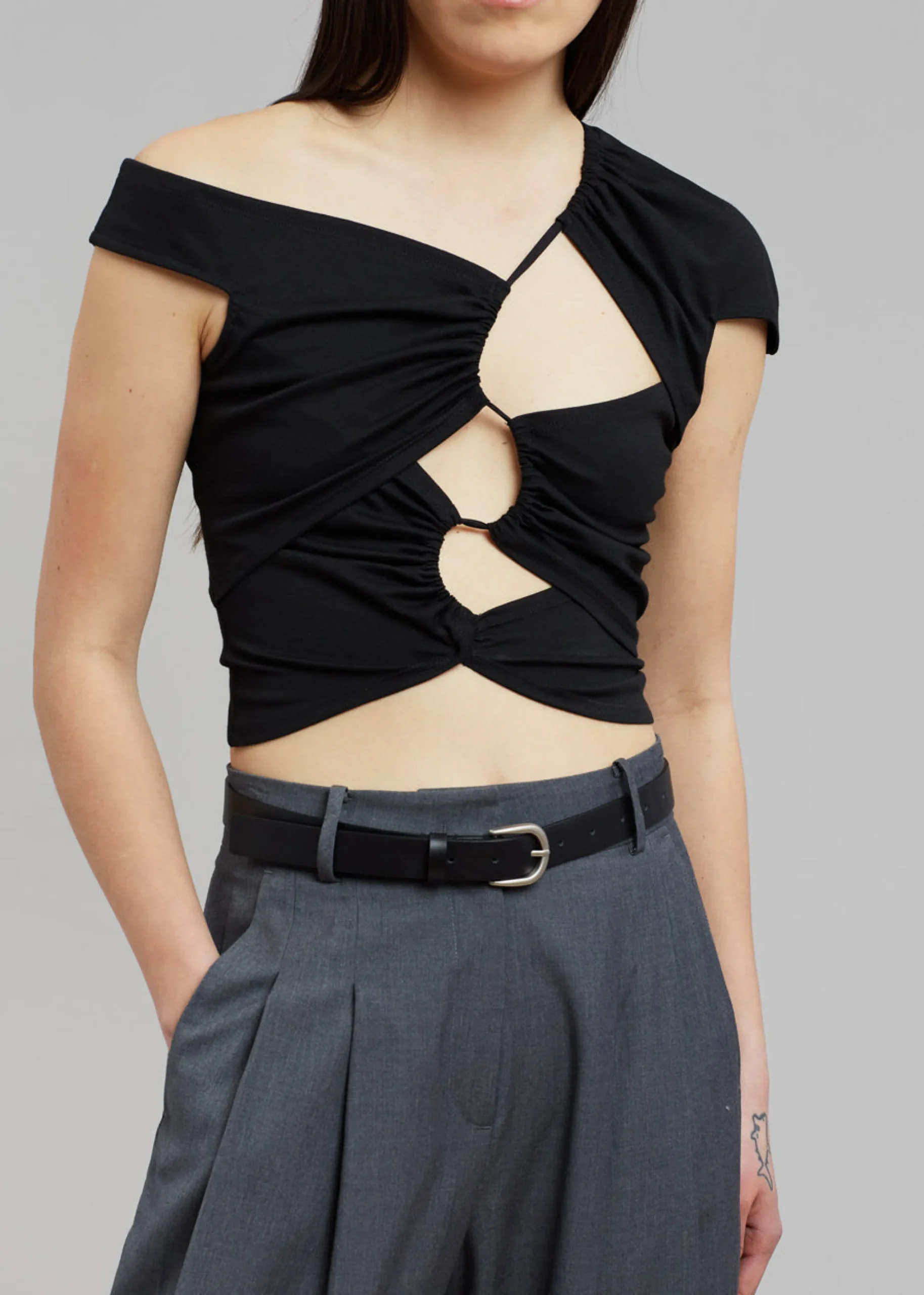 The Frankie Shop Sid Neigum Asymmetrical Cutout Tension Blouse Black Best