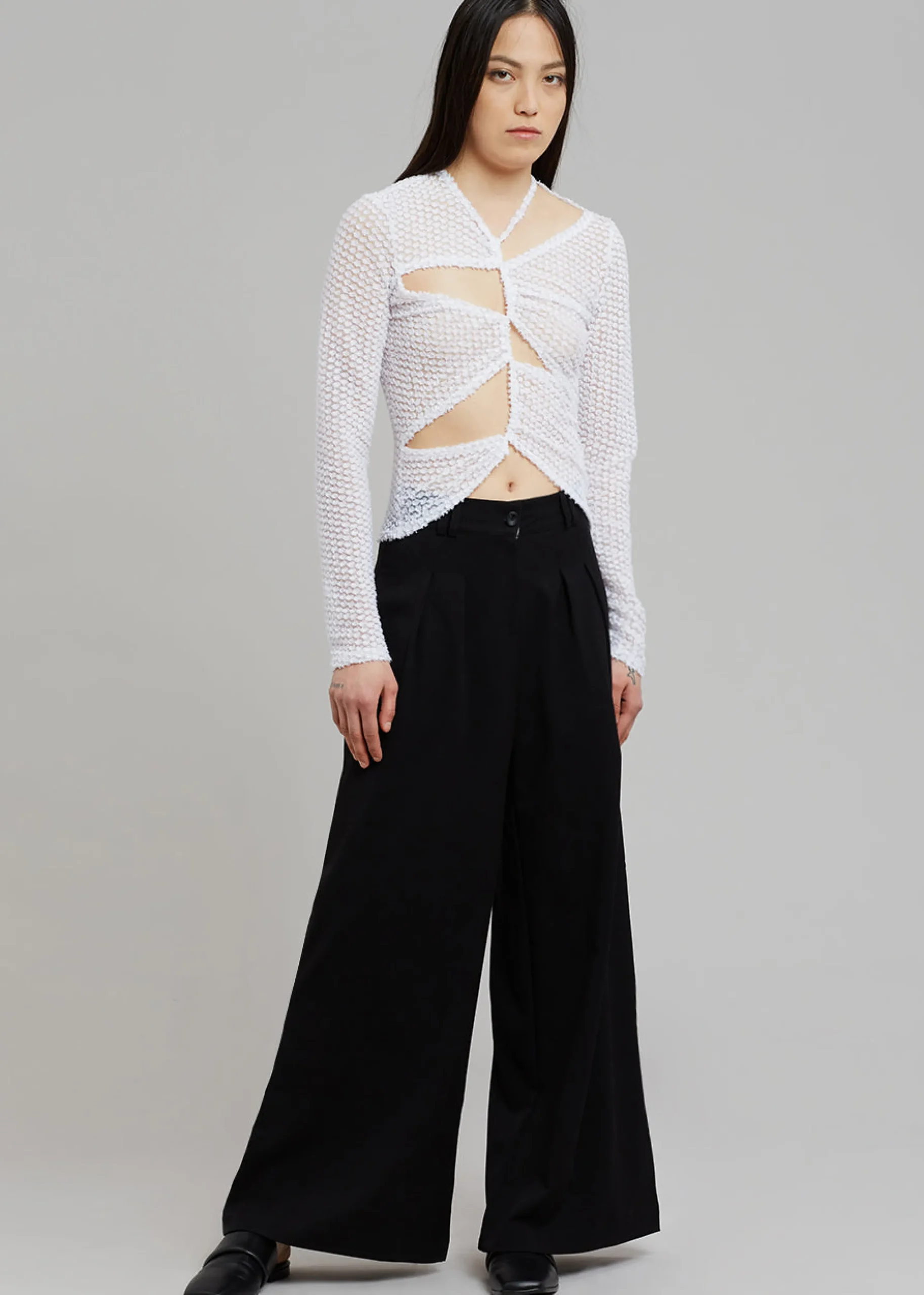 The Frankie Shop Sid Neigum Flocked Cutout Tension Blouse White Discount