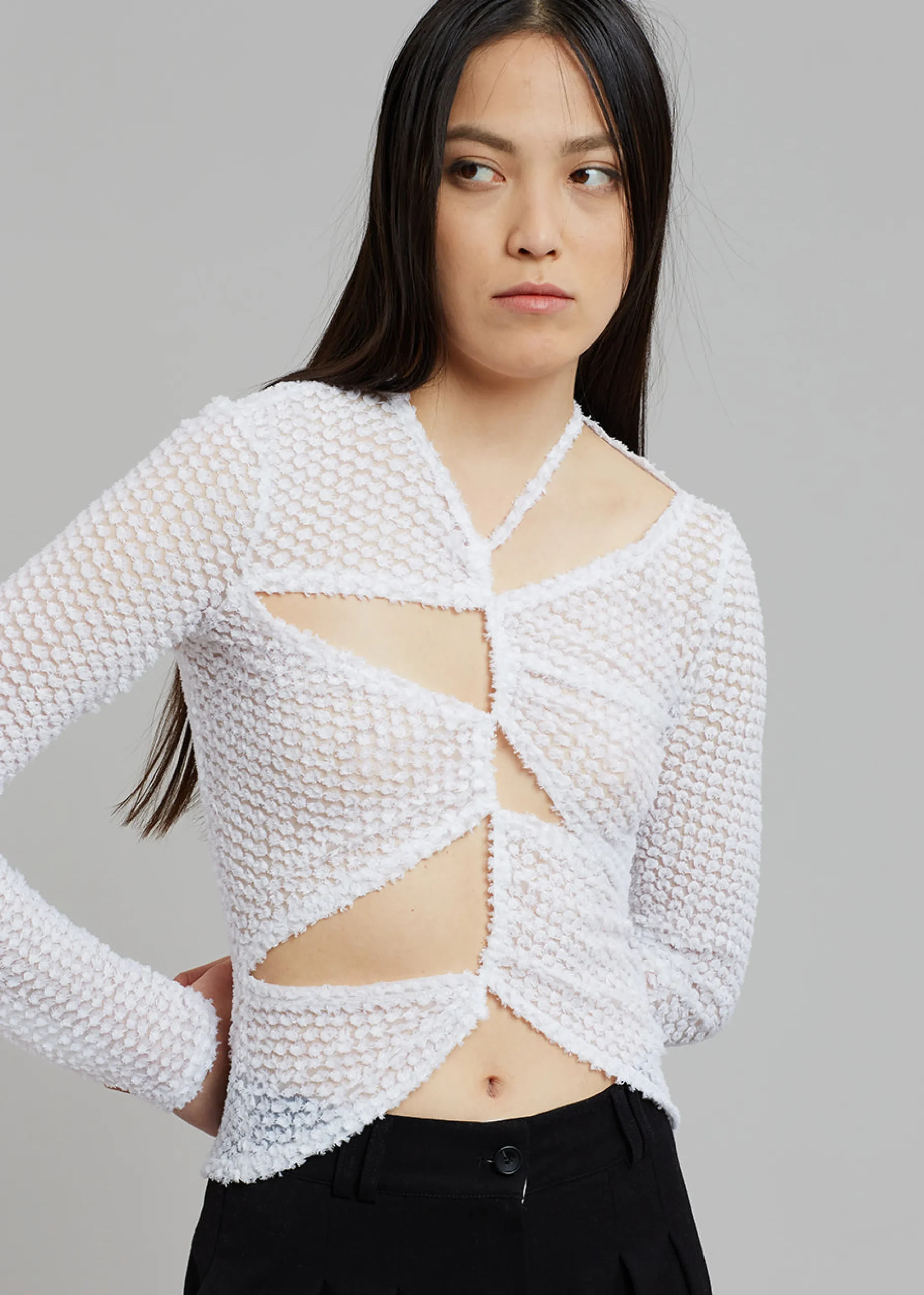 The Frankie Shop Sid Neigum Flocked Cutout Tension Blouse White Discount