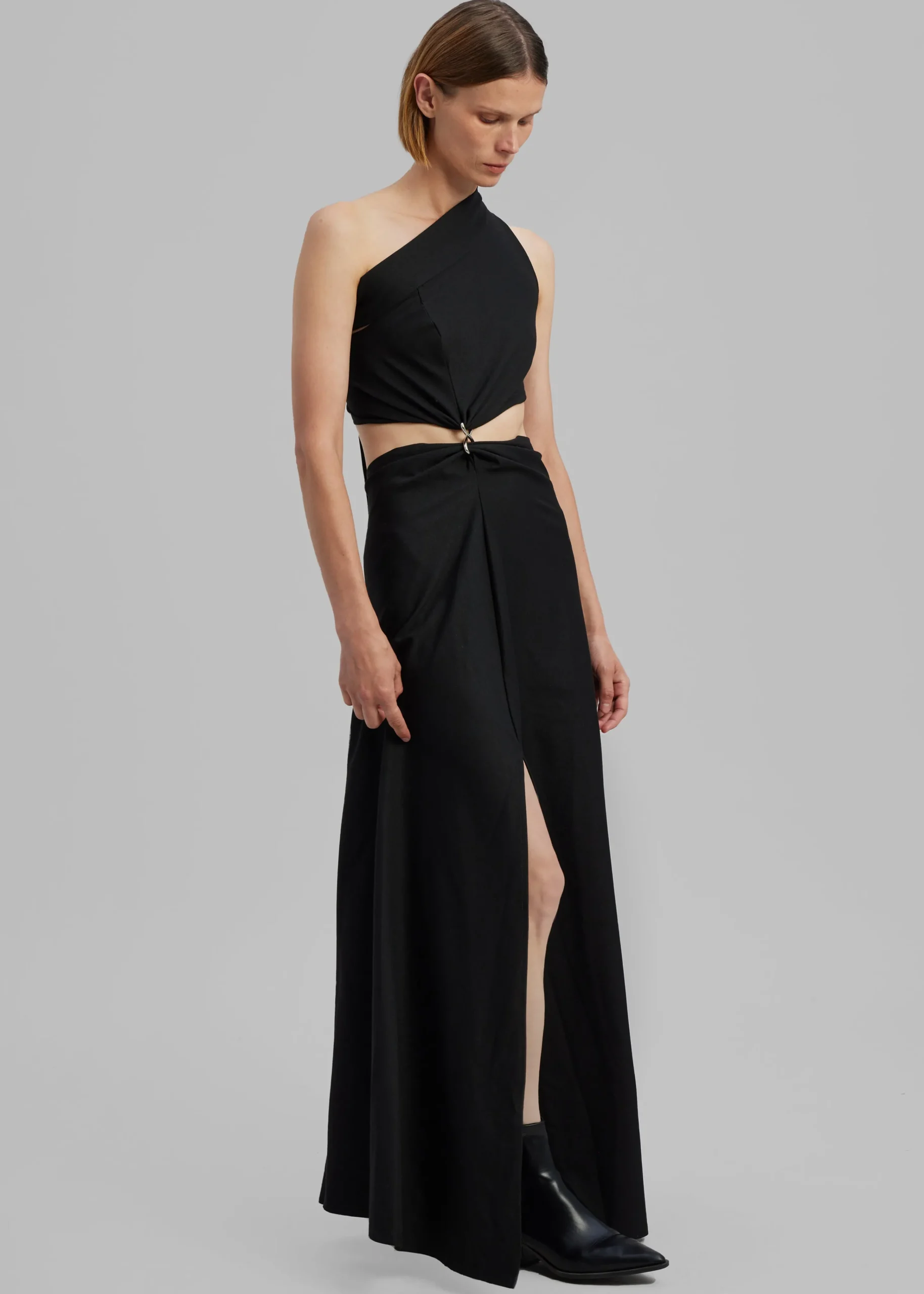 The Frankie Shop Sid Neigum Knit One-Shoulder Strap Dress W Hardware Detail Black Hot