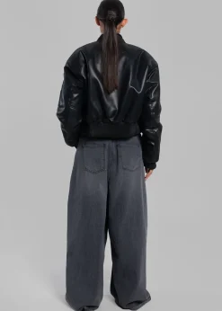 The Frankie Shop Sille Faux-Leather Cropped Bomber Black Sale