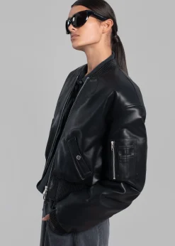 The Frankie Shop Sille Faux-Leather Cropped Bomber Black Sale