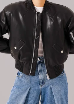 The Frankie Shop Sille Faux-Leather Cropped Bomber Black Sale