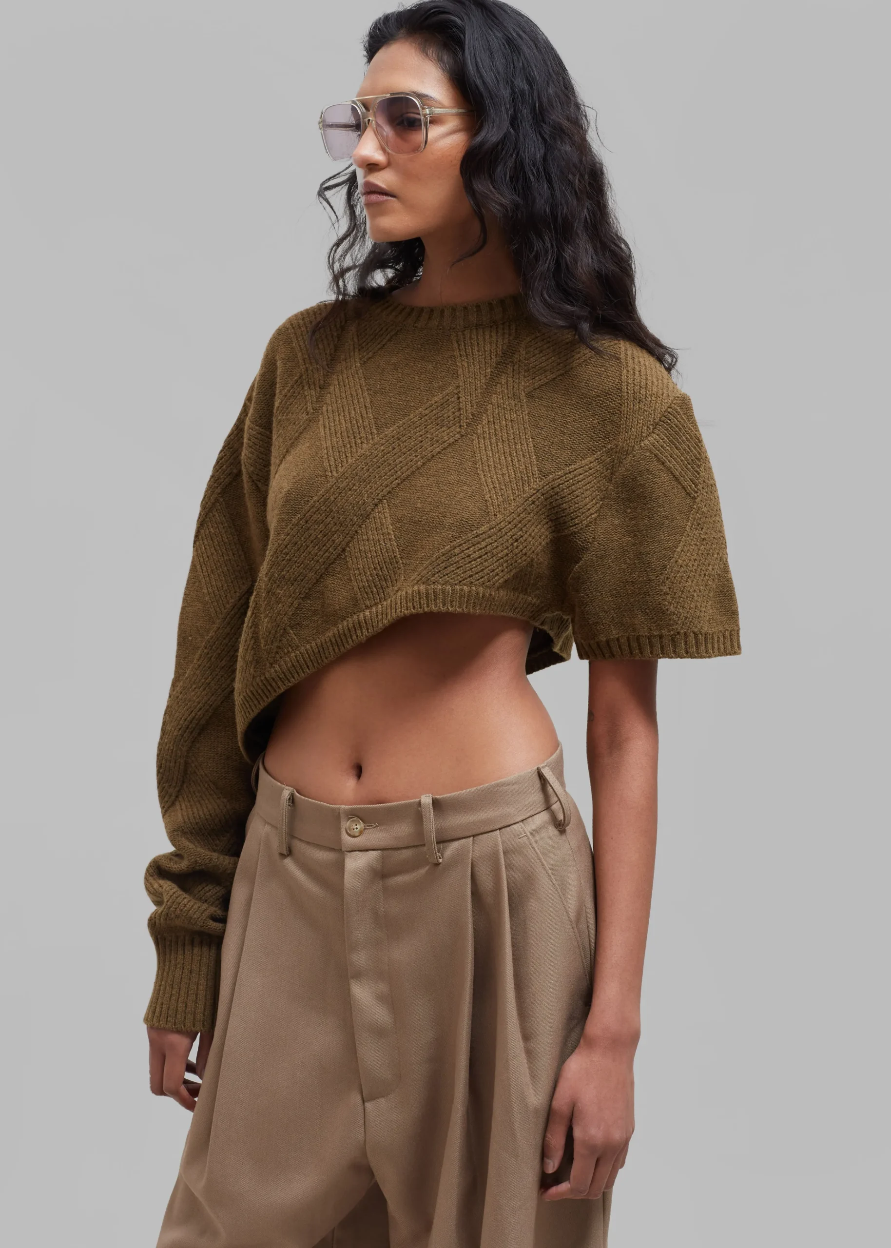 The Frankie Shop Soili Asymmetric Cropped Knit Top Olive Discount