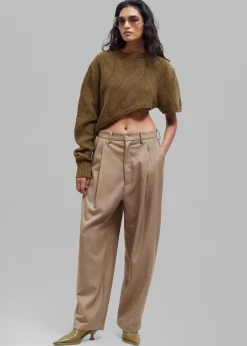 The Frankie Shop Soili Asymmetric Cropped Knit Top Olive Discount