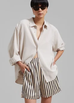The Frankie Shop Solaqua Silk Shorts Ecru With Black Stripes Outlet