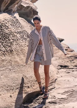 The Frankie Shop Solaqua Silk Shorts Ecru With Black Stripes Outlet