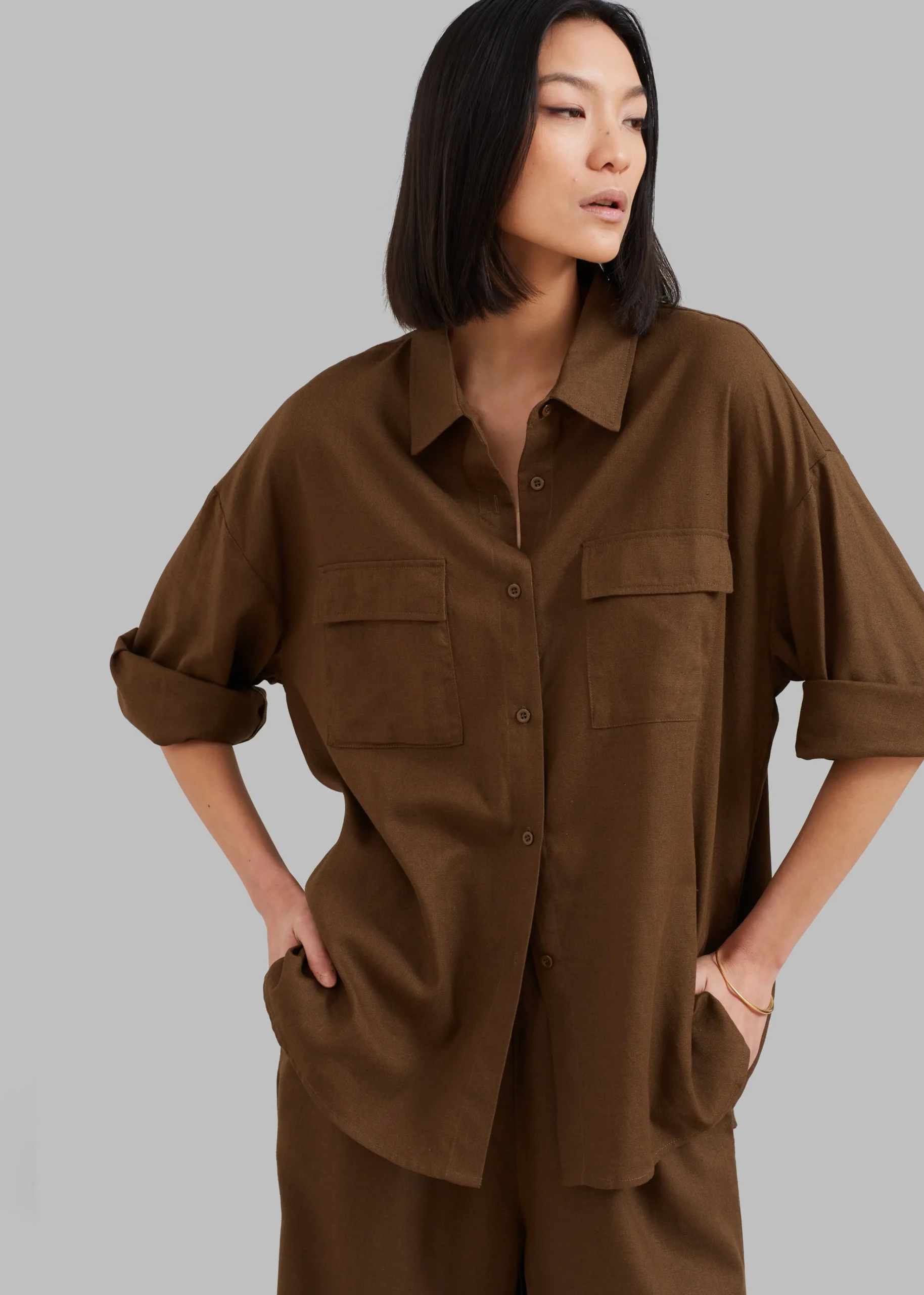 The Frankie Shop Solaqua The Pocket Shirt Tobacco Hot