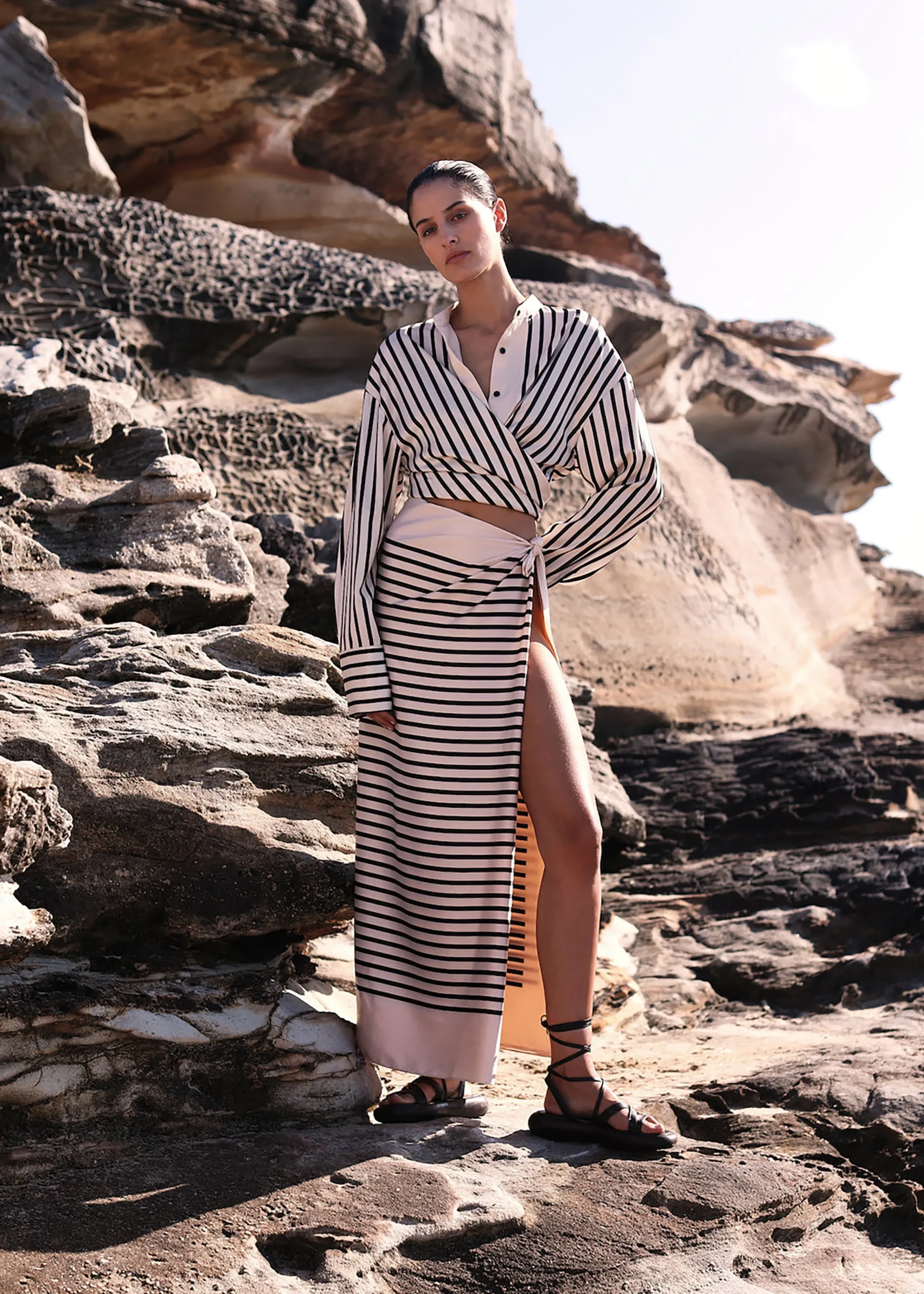 The Frankie Shop Solaqua The Sarong Ecru With Black Stripes Best