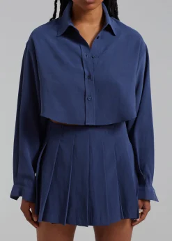 The Frankie Shop Steffi Cropped Shirt Navy Online