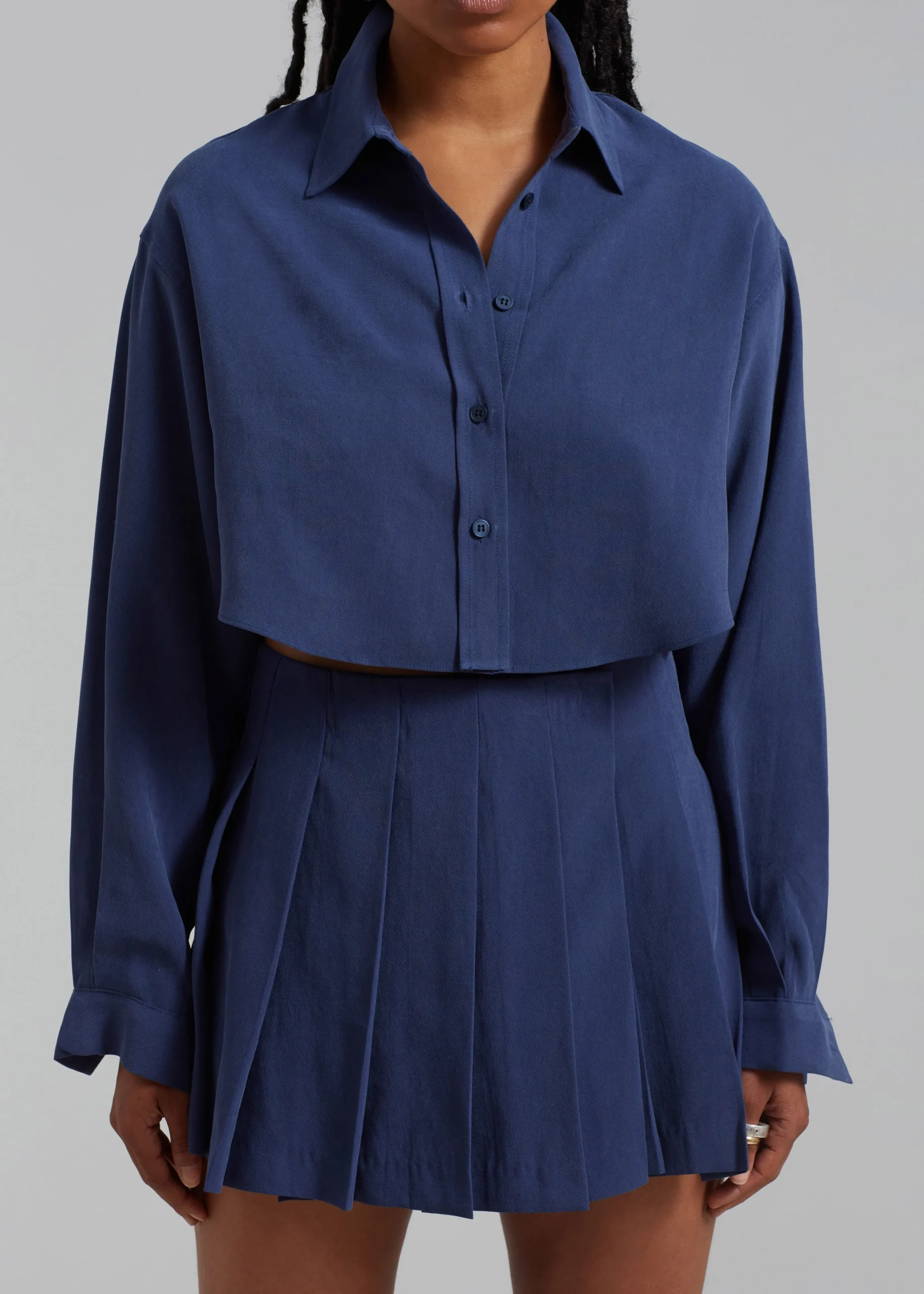 The Frankie Shop Steffi Cropped Shirt Navy Online