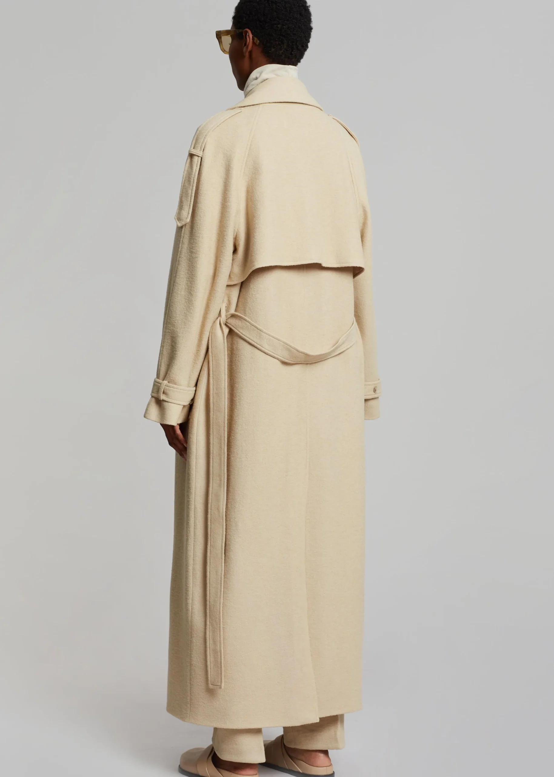 The Frankie Shop Suzanne Boiled Wool Trench Coat Beige Outlet