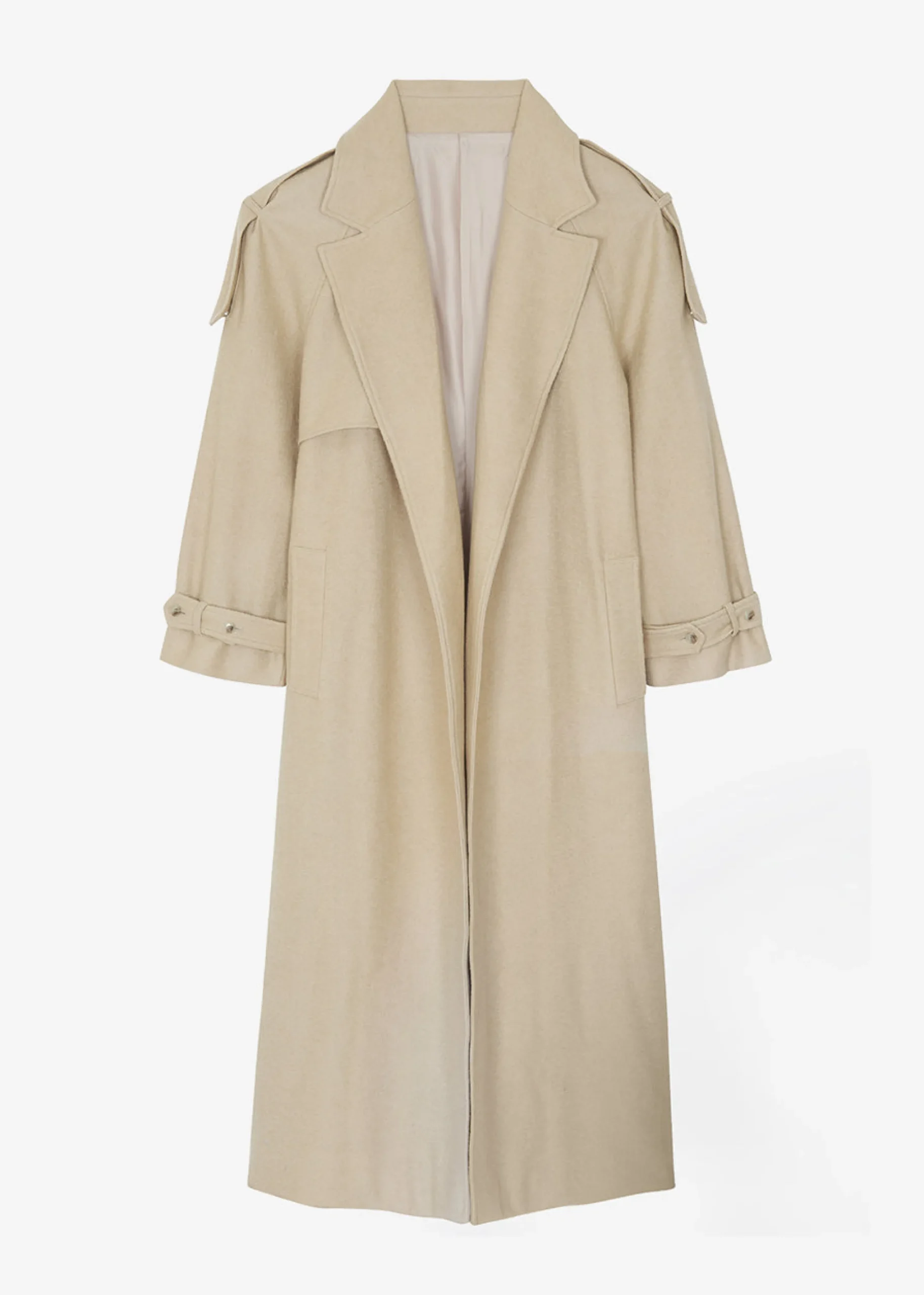 The Frankie Shop Suzanne Boiled Wool Trench Coat Beige Outlet