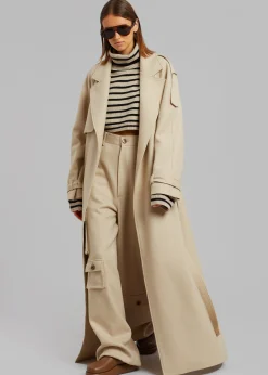The Frankie Shop Suzanne Boiled Wool Trench Coat Beige Outlet