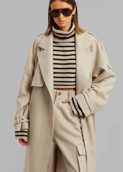 The Frankie Shop Suzanne Boiled Wool Trench Coat Beige Outlet