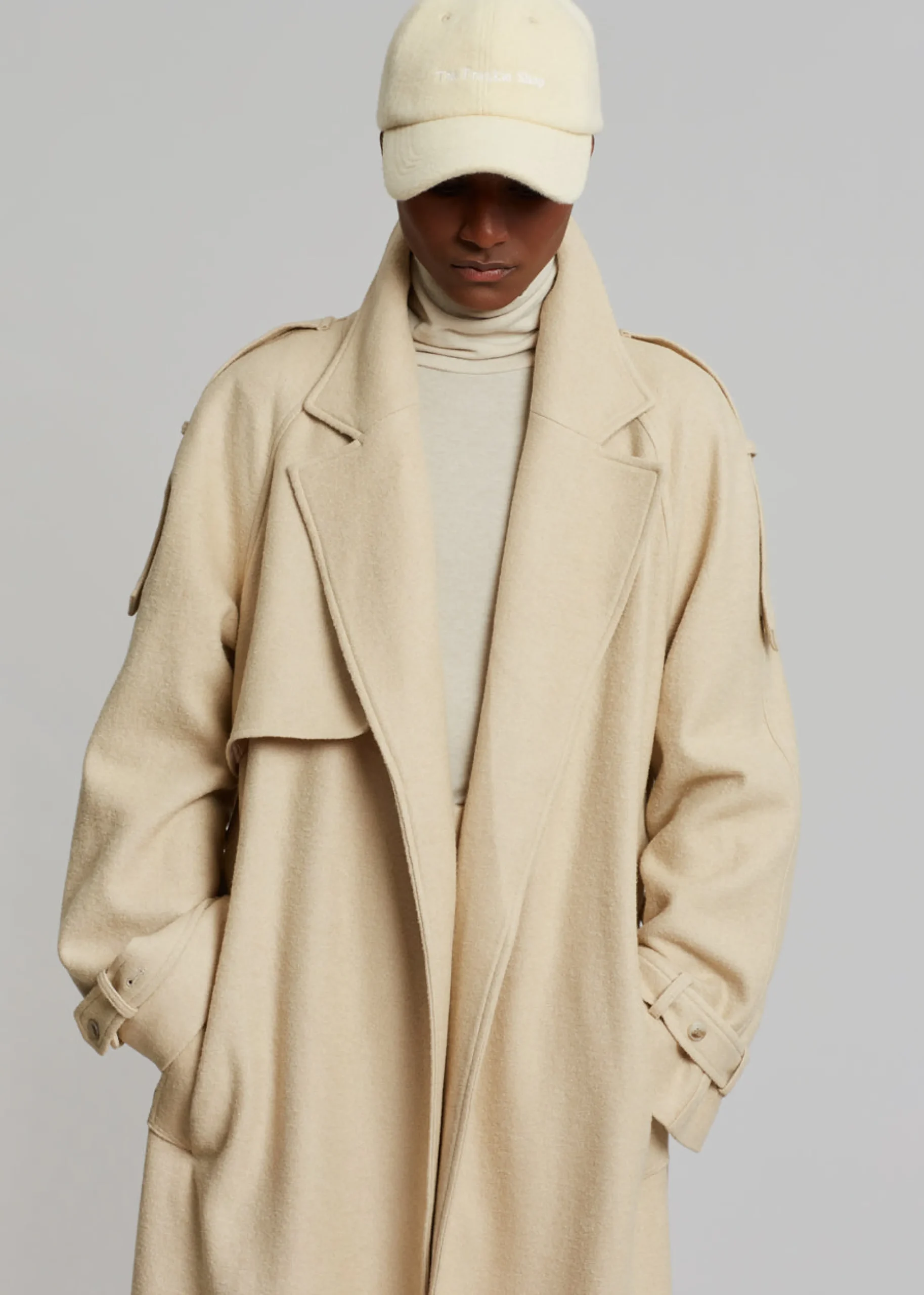 The Frankie Shop Suzanne Boiled Wool Trench Coat Beige Outlet
