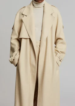 The Frankie Shop Suzanne Boiled Wool Trench Coat Beige Outlet