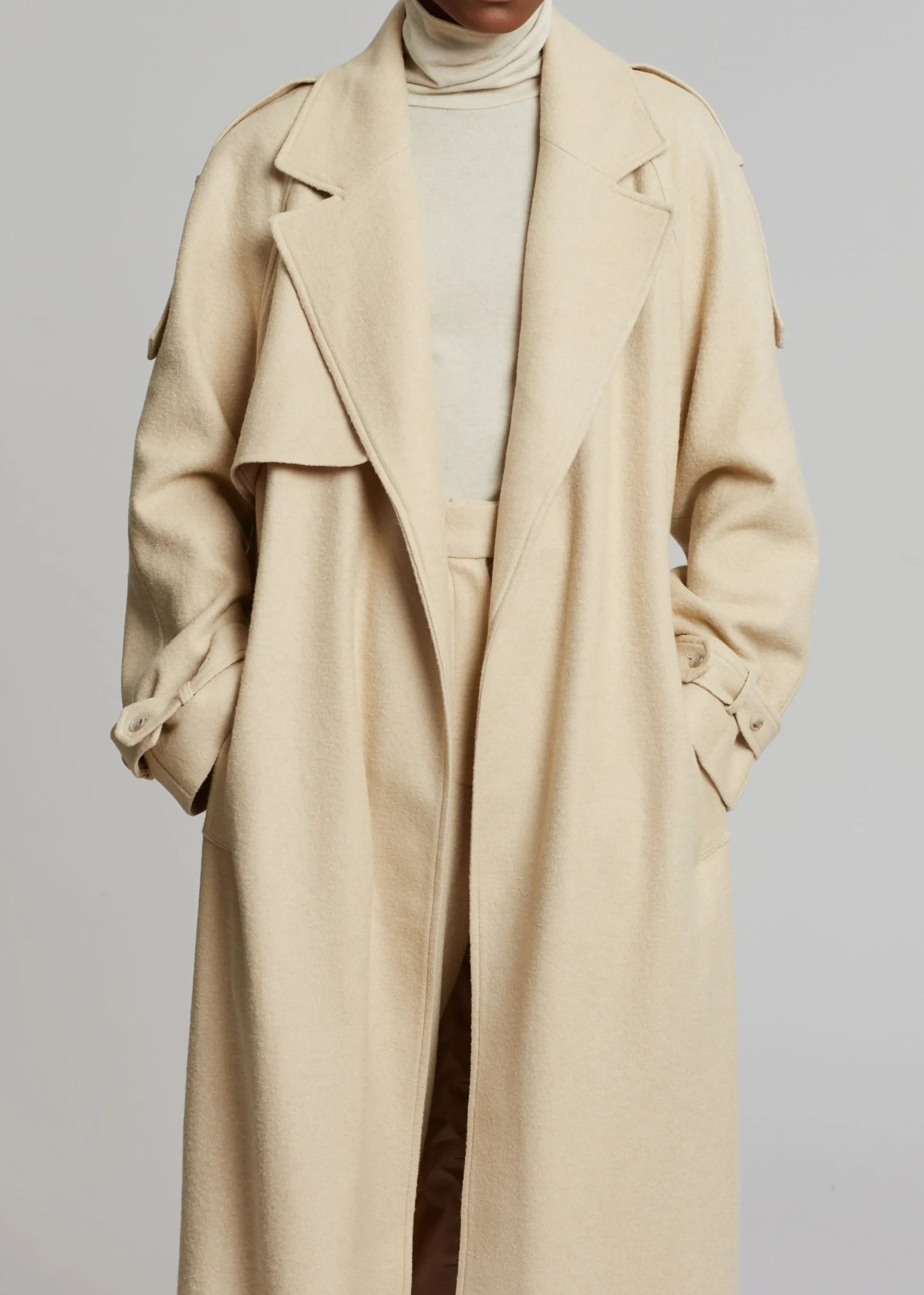 The Frankie Shop Suzanne Boiled Wool Trench Coat Beige Outlet