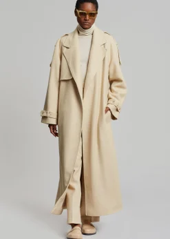 The Frankie Shop Suzanne Boiled Wool Trench Coat Beige Outlet