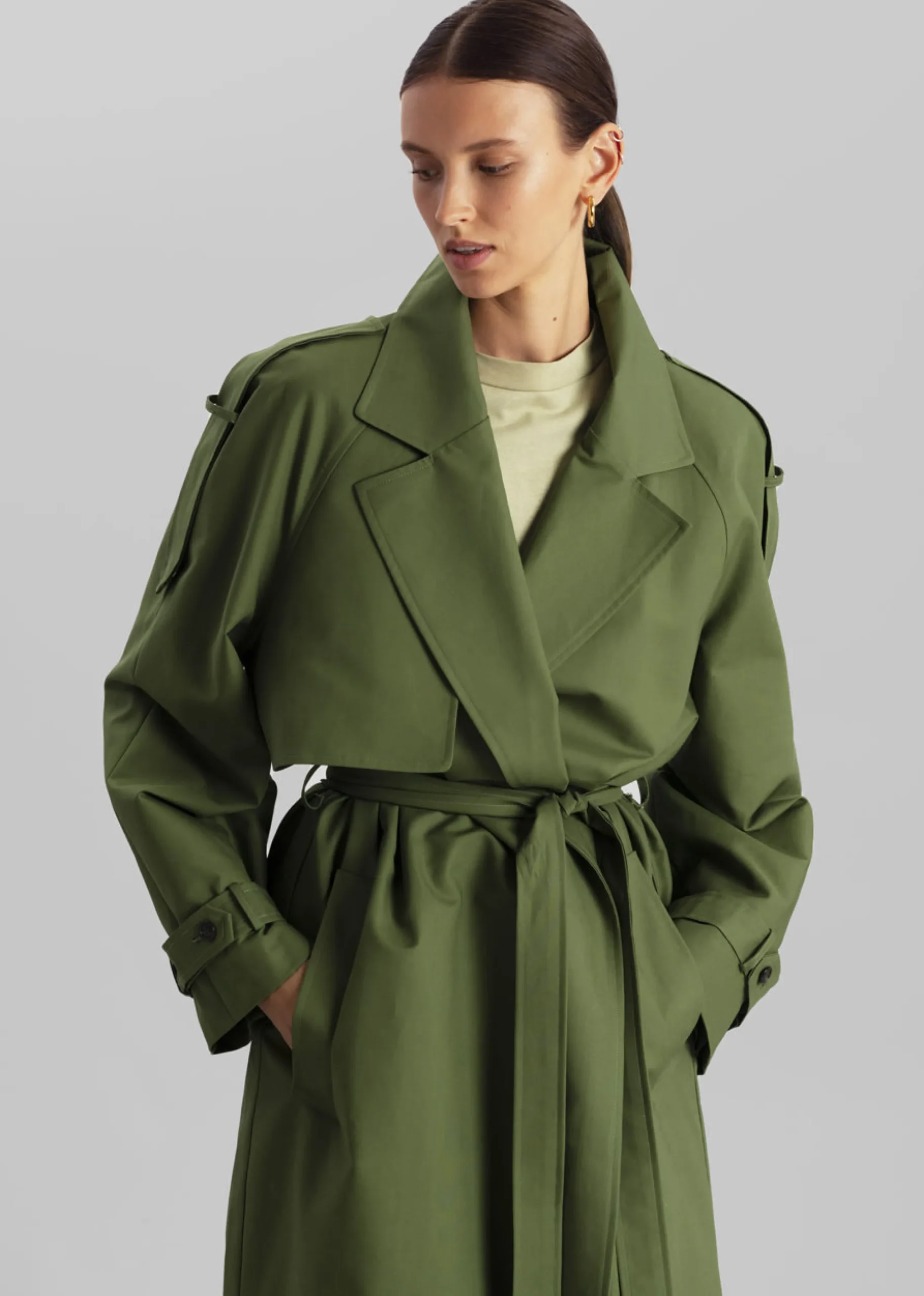 The Frankie Shop Suzanne Trench Coat Olive Outlet