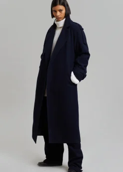 The Frankie Shop Suzanne Wool Trench Coat Navy