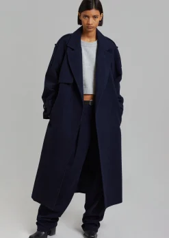 The Frankie Shop Suzanne Wool Trench Coat Navy
