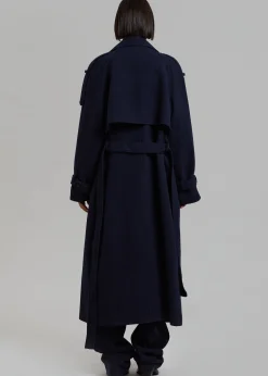 The Frankie Shop Suzanne Wool Trench Coat Navy