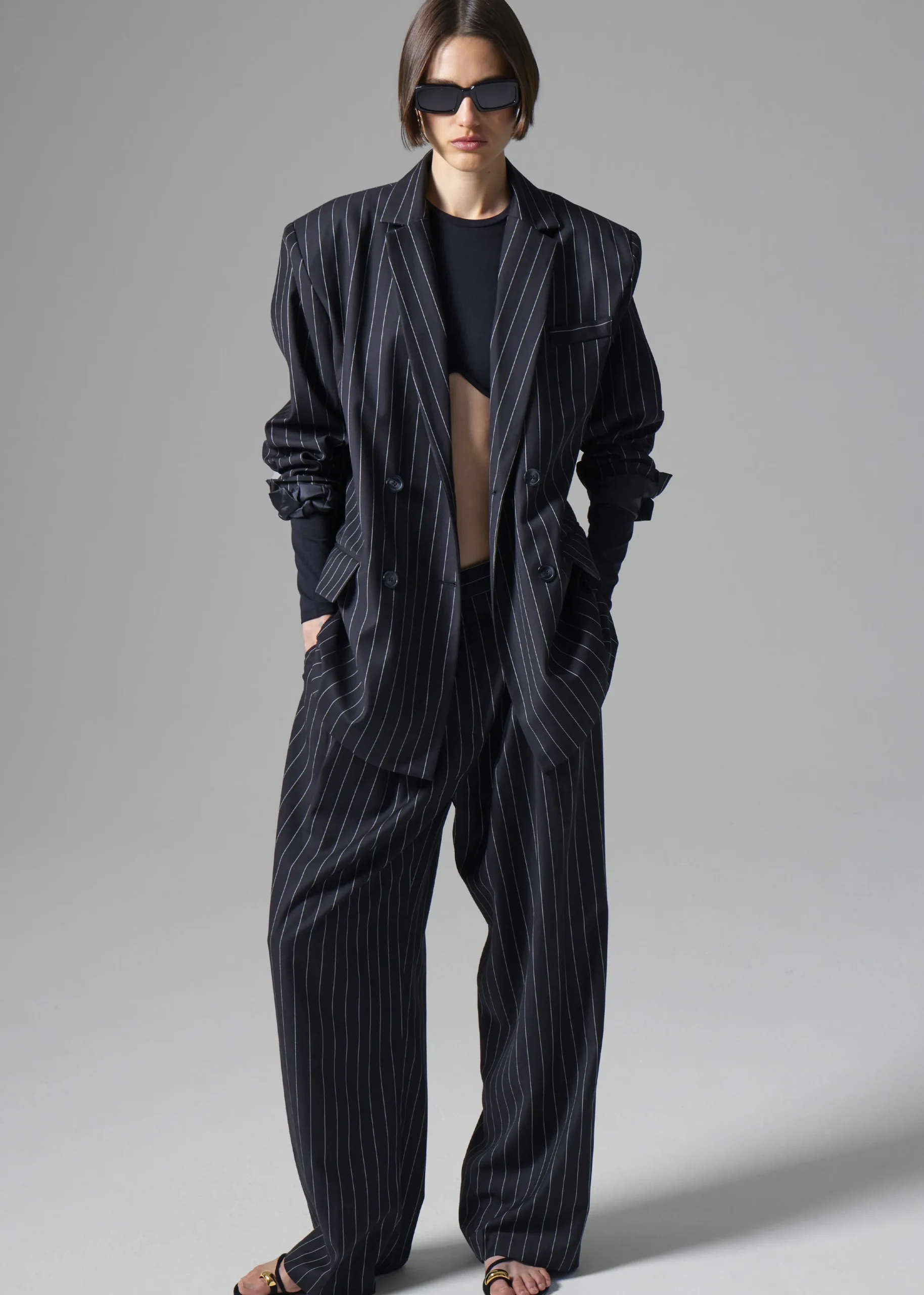 The Frankie Shop Sybil Blazer Black Pinstripe Clearance