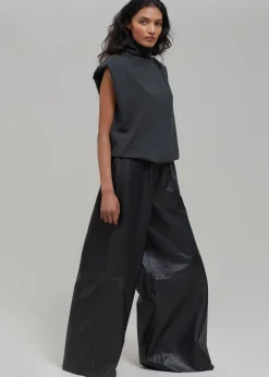 The Frankie Shop Sydney Wide Leather Pants Black Discount