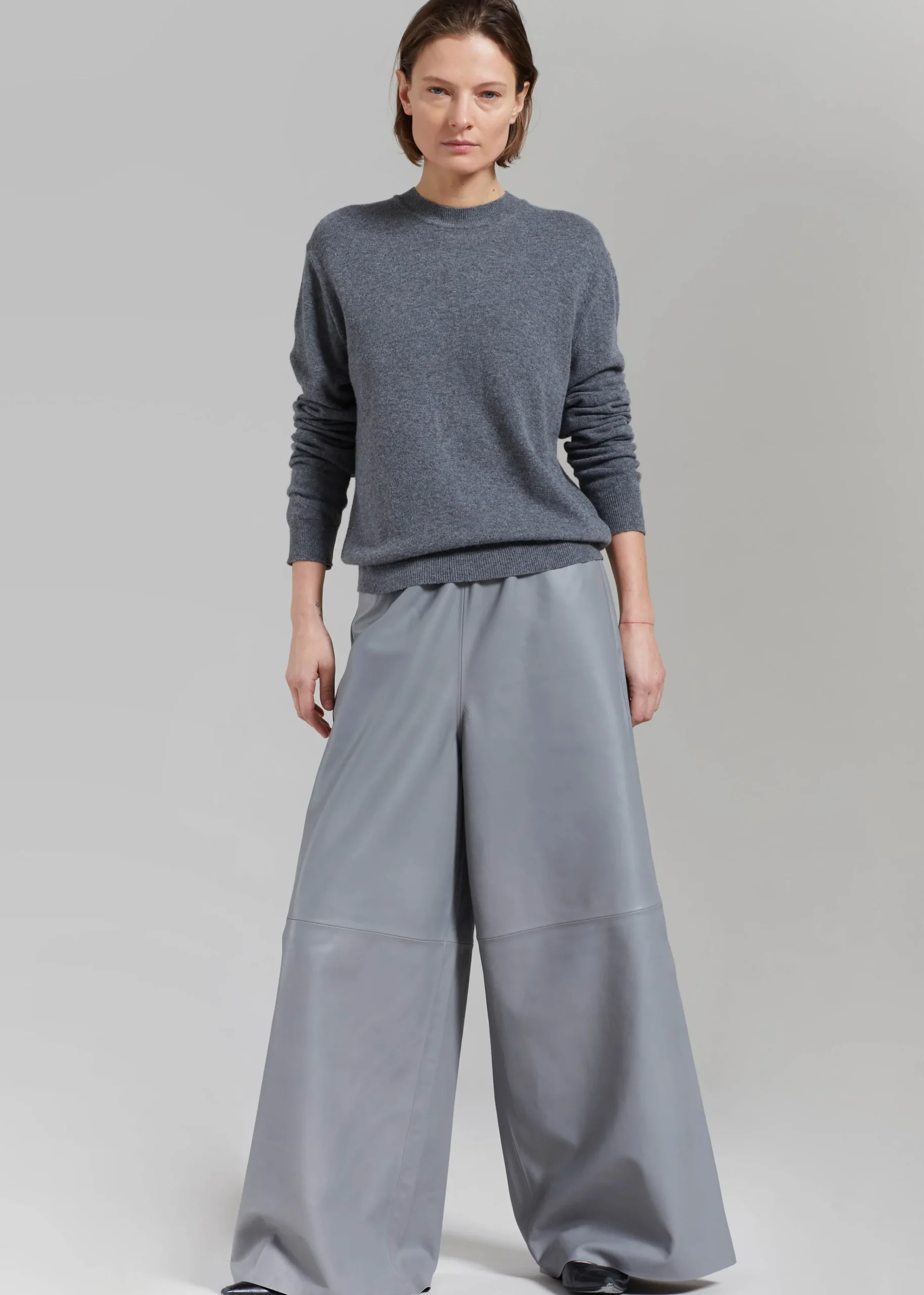 The Frankie Shop Sydney Wide Leather Pants Grey Clearance