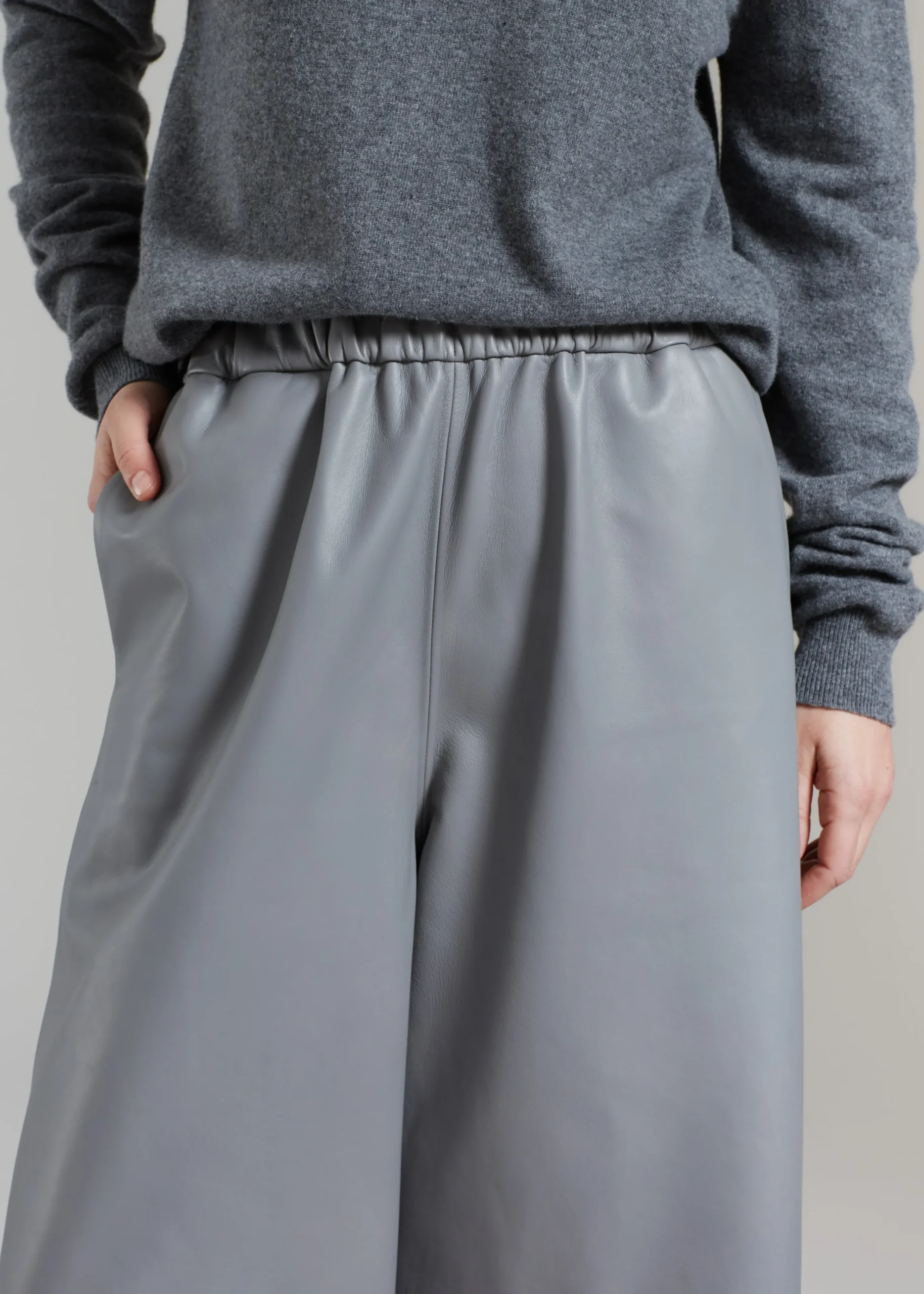 The Frankie Shop Sydney Wide Leather Pants Grey Clearance