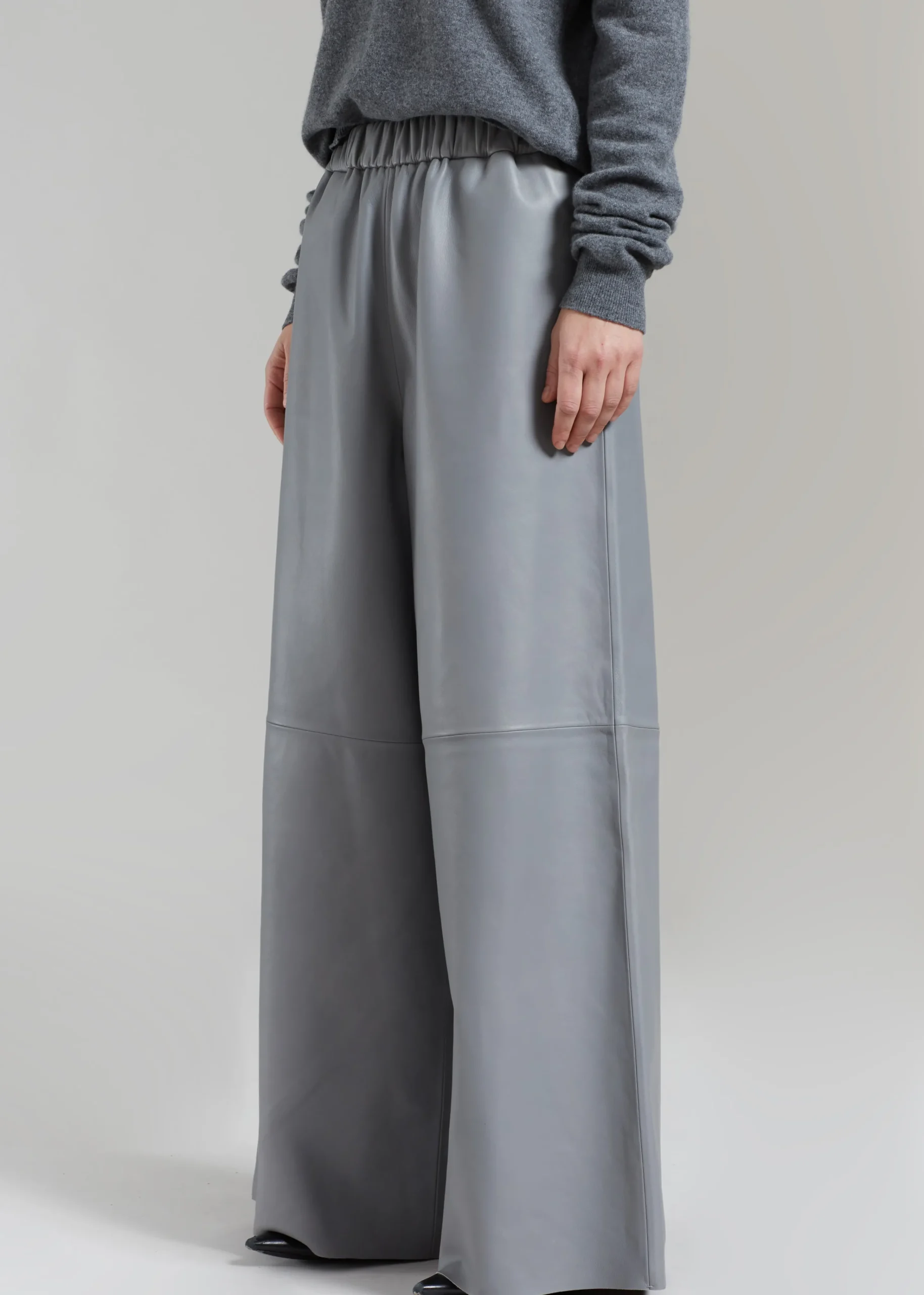 The Frankie Shop Sydney Wide Leather Pants Grey Clearance