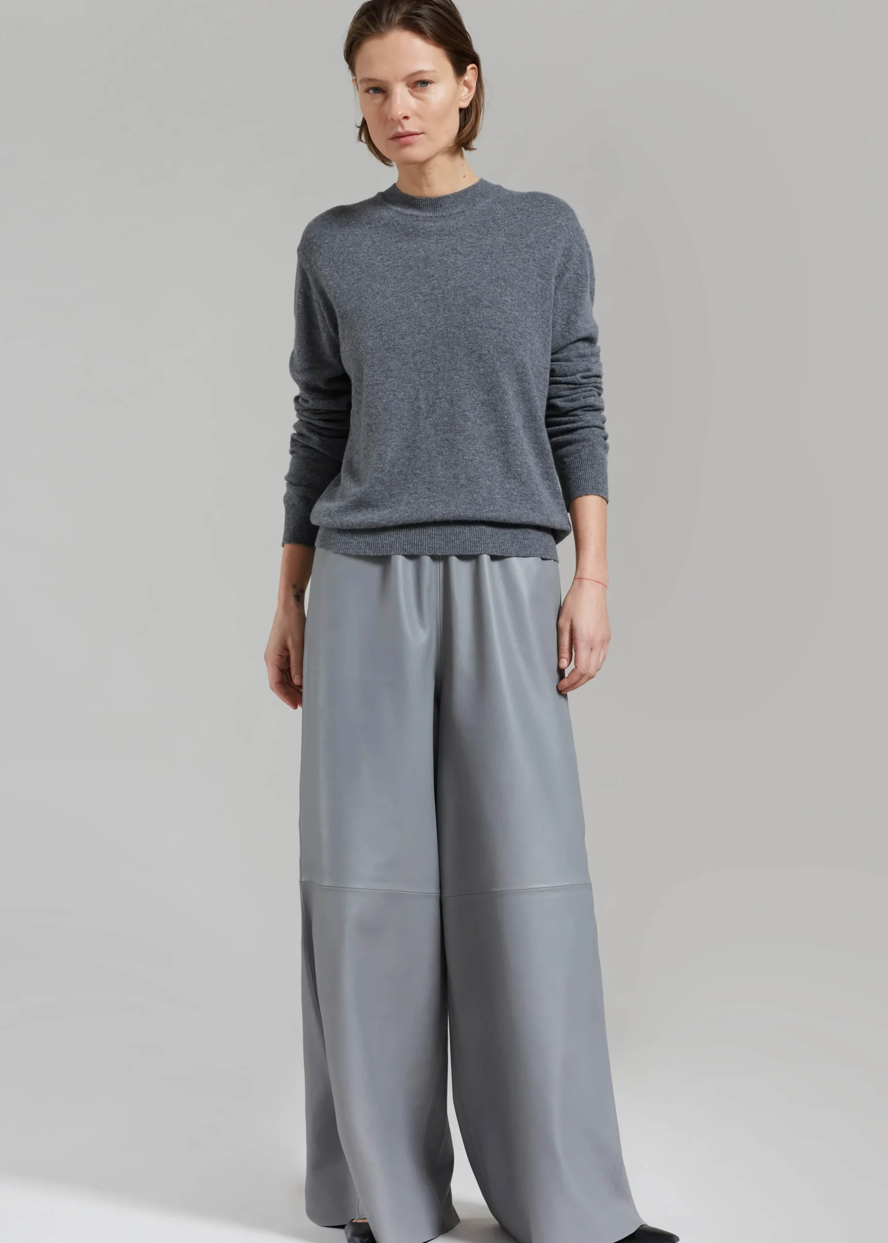 The Frankie Shop Sydney Wide Leather Pants Grey Clearance