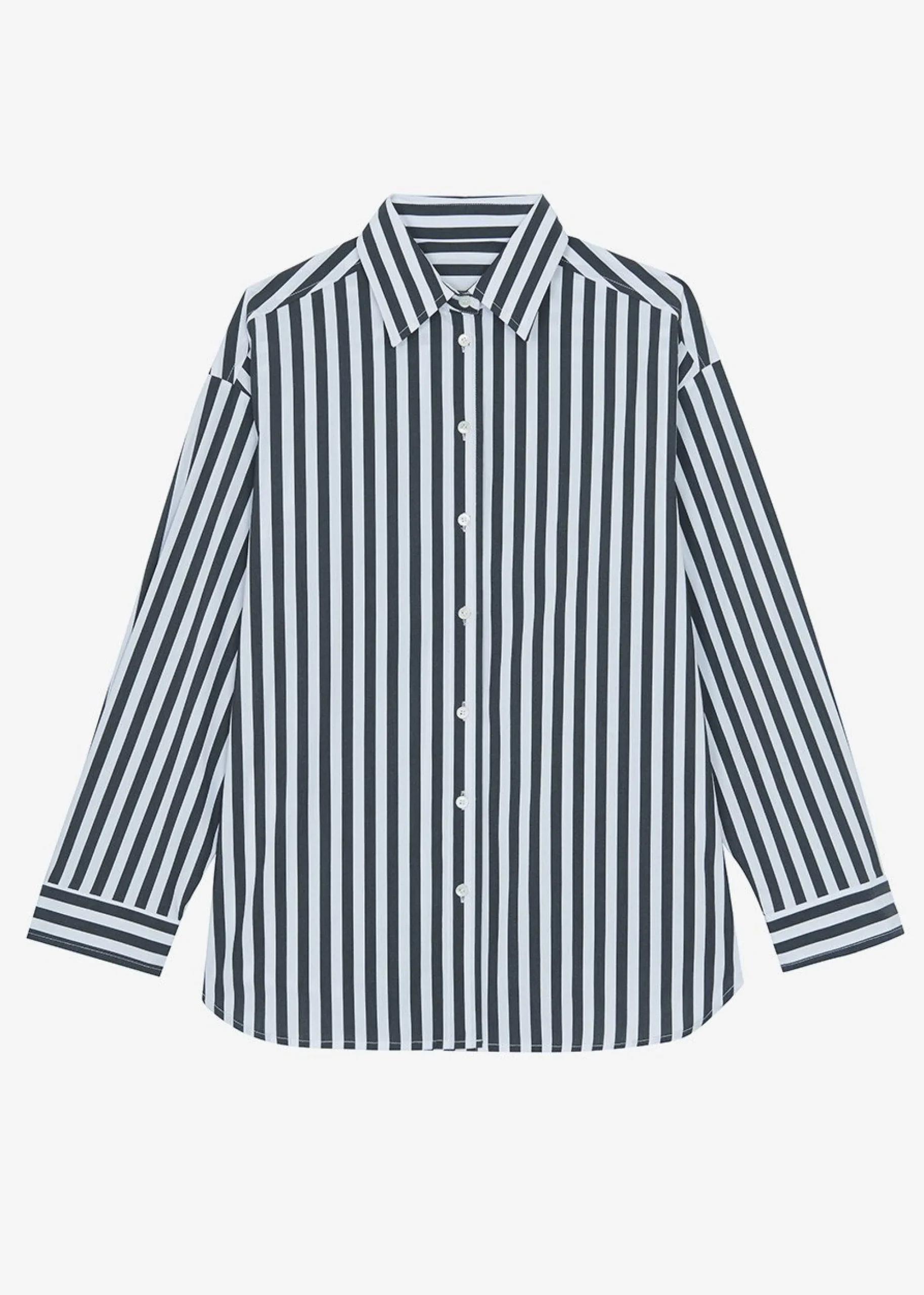 The Frankie Shop Sylvia Striped Oxford Shirt Faded Black/White New