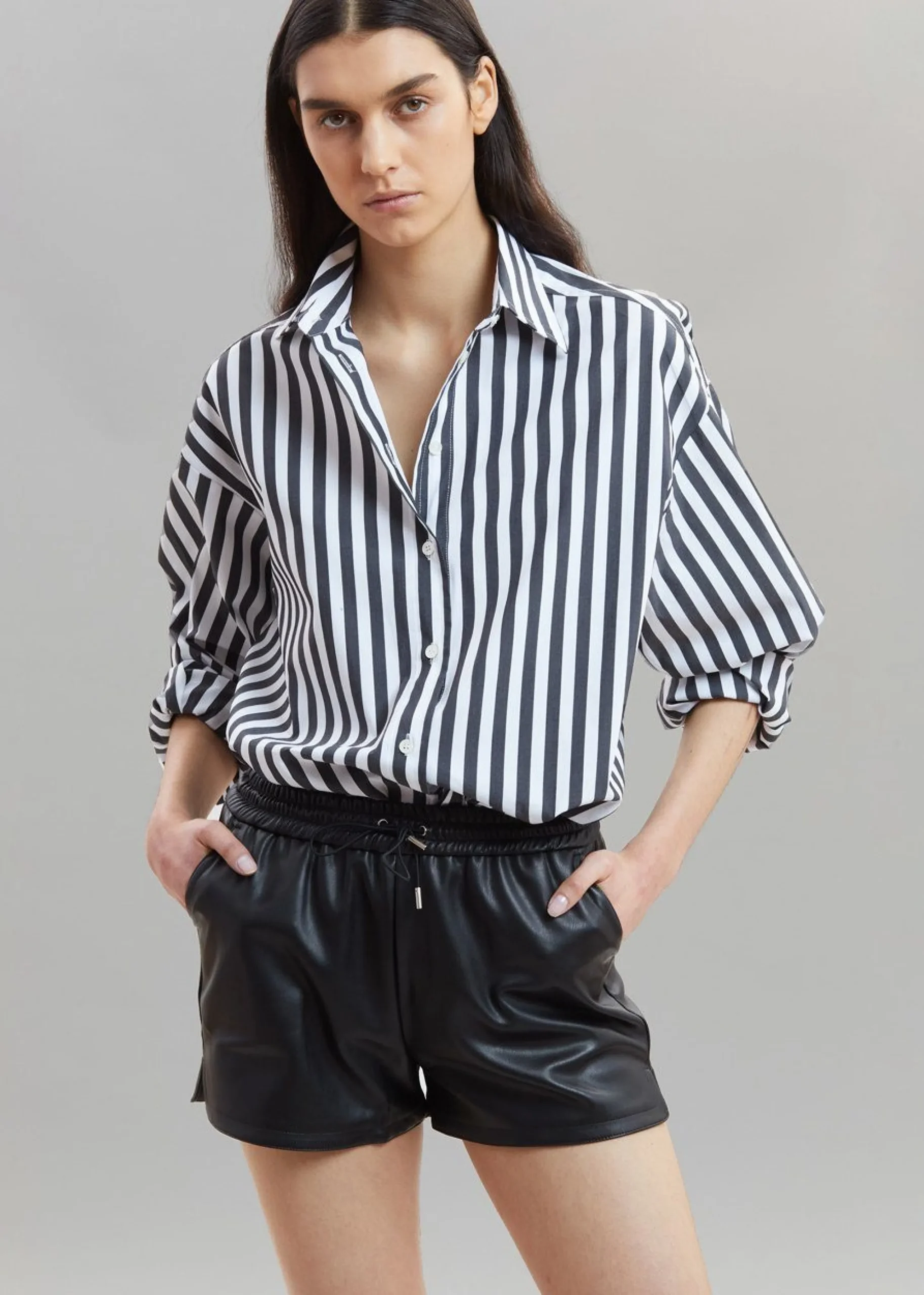 The Frankie Shop Sylvia Striped Oxford Shirt Faded Black/White New