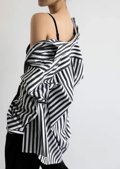 The Frankie Shop Sylvia Striped Oxford Shirt Faded Black/White New