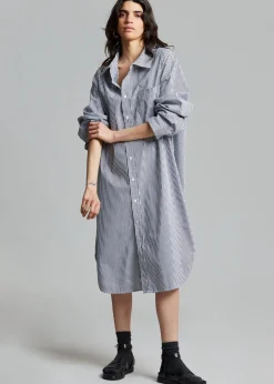 The Frankie Shop Talia Shirt Dress Black/White Stripe Clearance