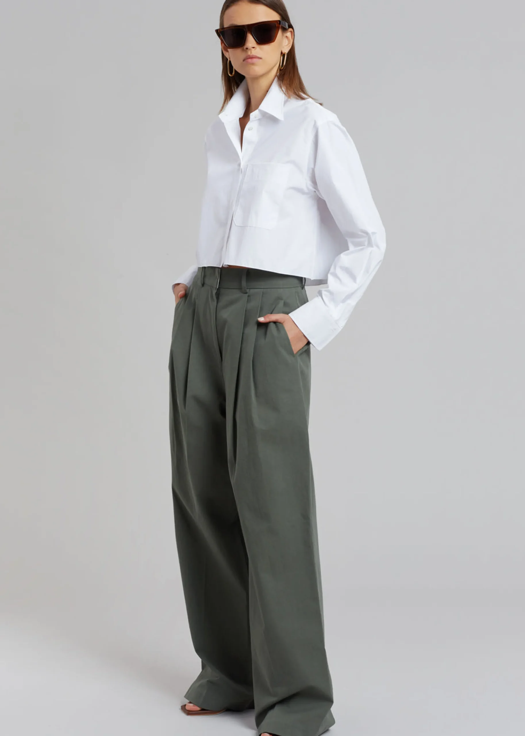 The Frankie Shop Tansy Cotton Pants Olive Sale