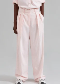 The Frankie Shop Tansy Fluid Pleated Trousers Pink Pinstripe