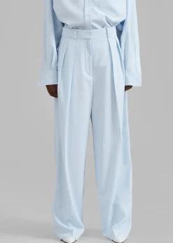 The Frankie Shop Tansy Fluid Pleated Trousers Blue Pinstripe Best