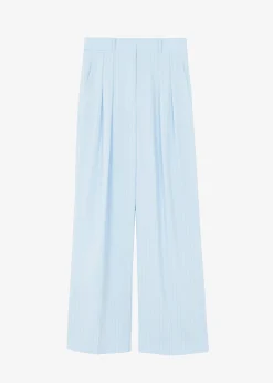 The Frankie Shop Tansy Fluid Pleated Trousers Blue Pinstripe Best
