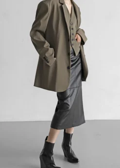 The Frankie Shop Tansy Oversized Blazer Olive