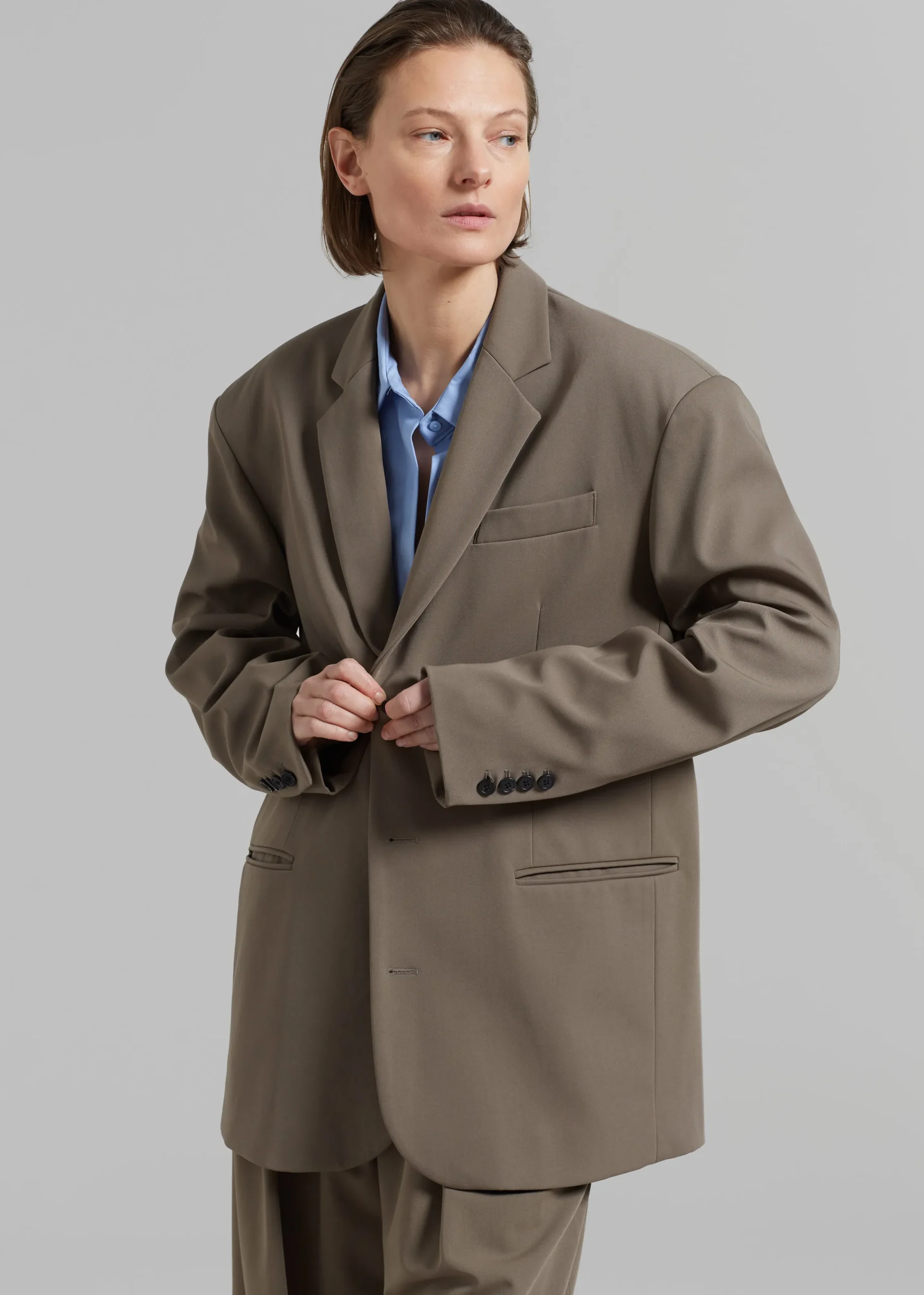 The Frankie Shop Tansy Oversized Blazer Olive