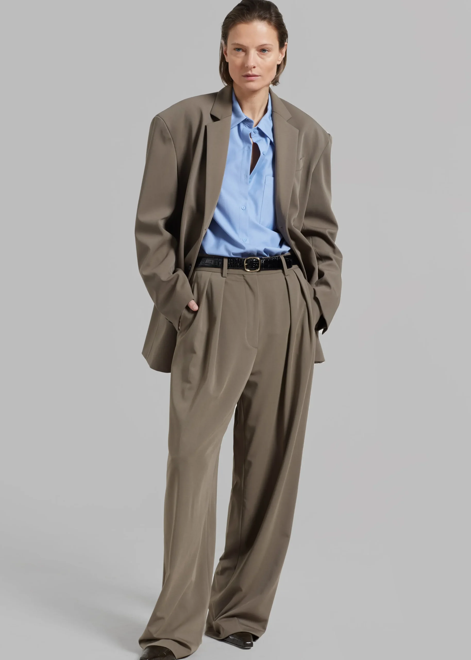 The Frankie Shop Tansy Pleated Trousers Olive Outlet