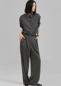 The Frankie Shop Tansy Satin Pants Black Pinstripe Hot