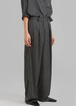 The Frankie Shop Tansy Satin Pants Black Pinstripe Hot