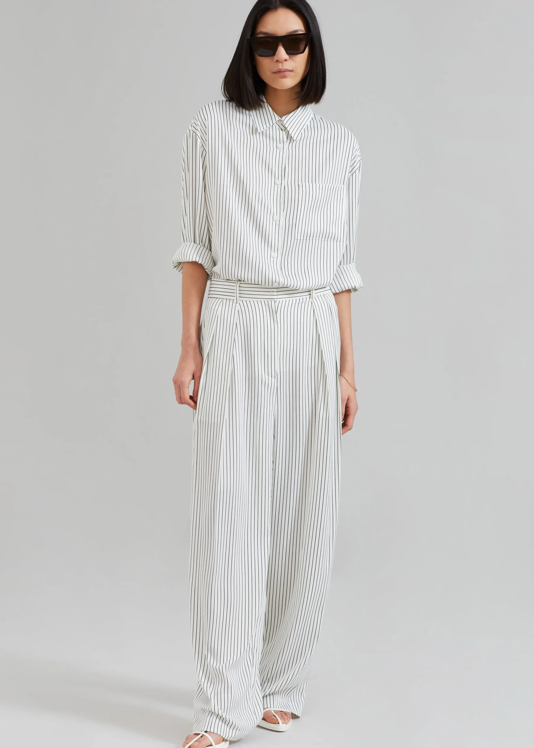 The Frankie Shop Tansy Satin Pants White Pinstripe Clearance
