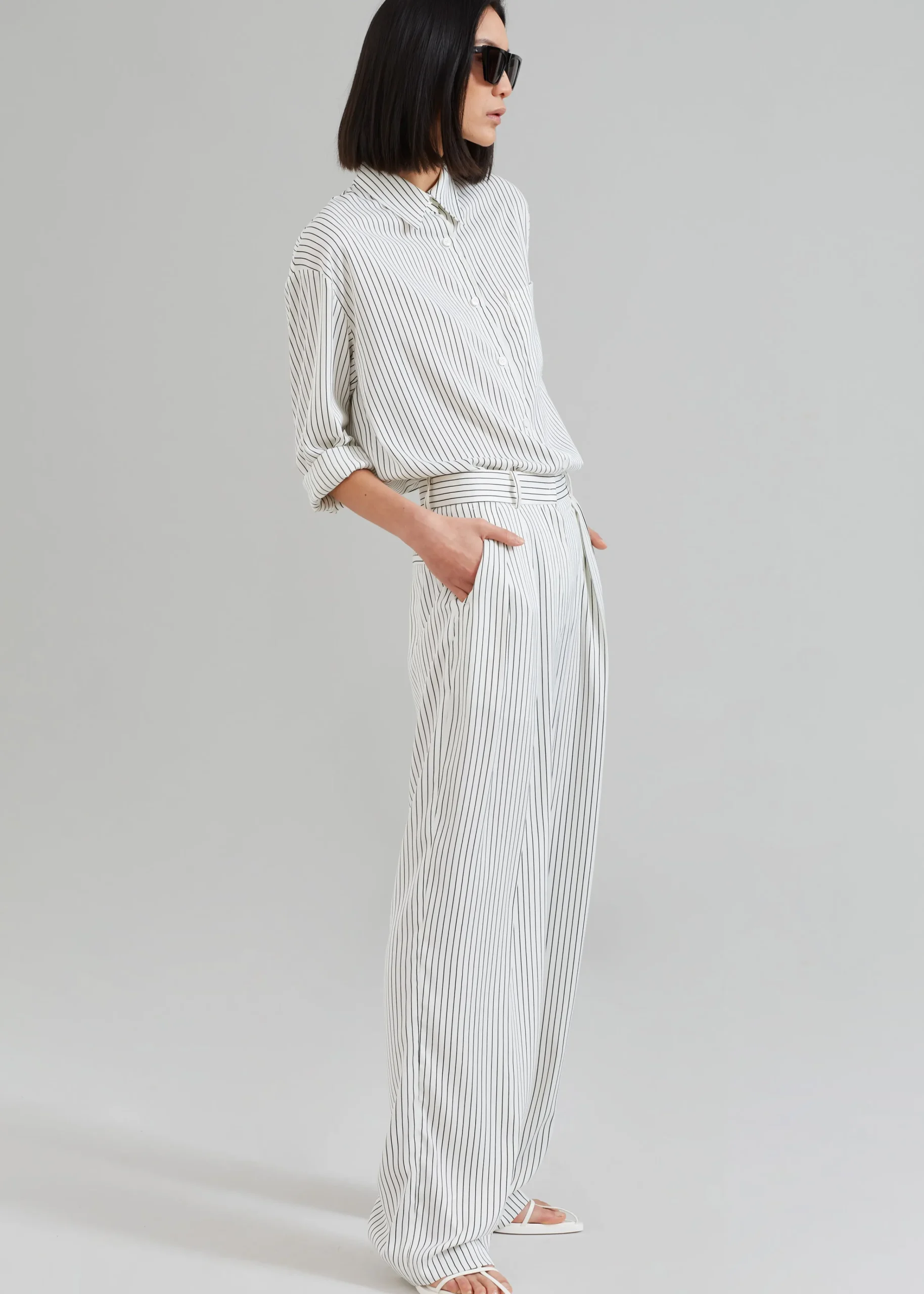The Frankie Shop Tansy Satin Pants White Pinstripe Clearance